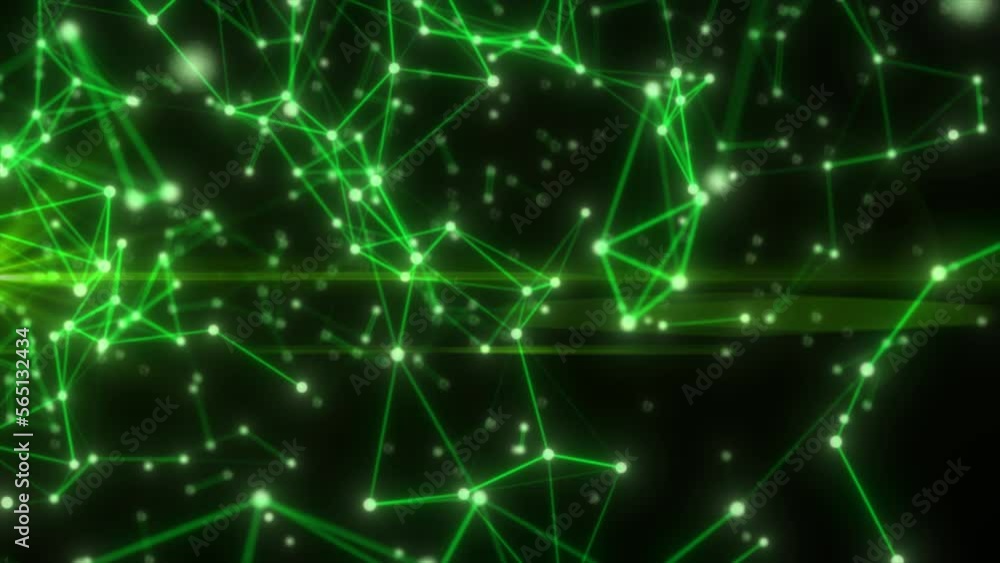 Poster abstract hi-tech green glowing lines with dots and plexus triangles, abstract background. video 4k, 