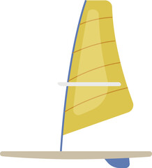 Windsurfer boat with yellow sail. Ship flat icon
