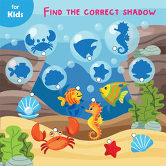 Naklejka na ściany i meble Mini game for children. find the right shade for the sea animal, learning, fun