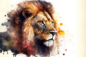portrait of a lion in aquarelle style, ai generated