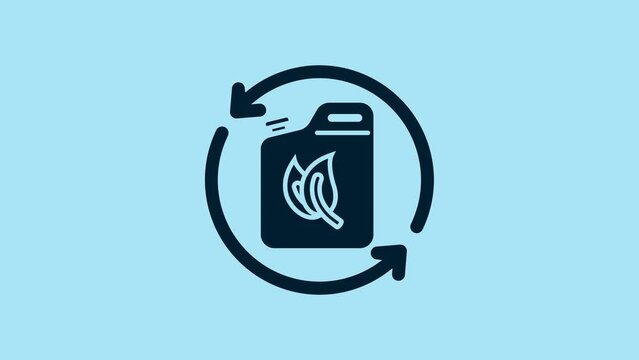 Blue Bio fuel canister icon isolated on blue background. Eco bio and barrel. Green environment and recycle. 4K Video motion graphic animation