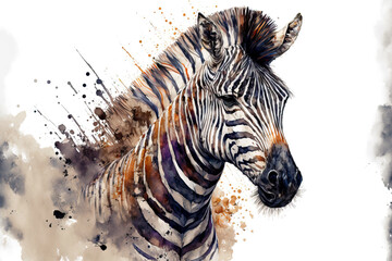Fototapeta na wymiar portrait of a zebra in aquarelle style, ai generated