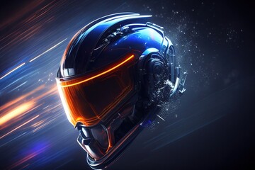 Fototapeta premium Motorcycle helmet with beautiful light trails around. Generative art
