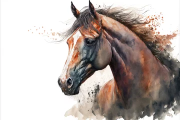 Fotobehang portrait of a horse in aquarelle style, ai generated © wernerimages