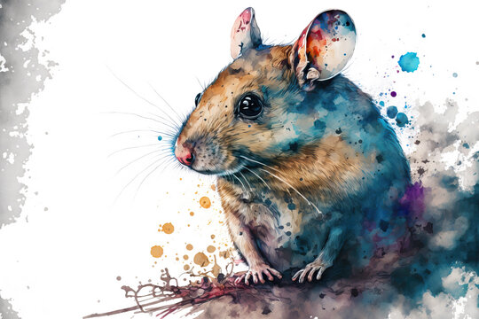 portrait of a mouse in aquarelle style, ai generated
