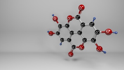 Ellagic acid molecule. Molecular structure of lagistase, dietary supplement which might reduce harmful gut bacteria and is an investigational drug studied for treatment of Follicular Lymphoma.