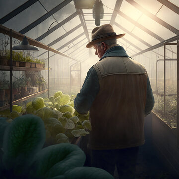 farmer in a greenhouse generative ia