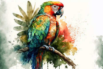 portrait of a parrot in aquarelle style, ai generated