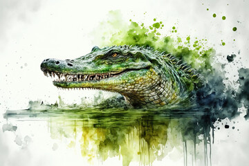 Obraz premium portrait of a crocodile in aquarelle style, ai generated