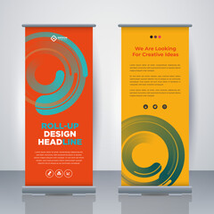 Fototapeta premium Modern Business Roll Up. Standee Design. Banner Template. Presentation and Brochure. Geometric x-banner and flag-banner advertising. Vector illustration.