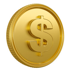 Golden coin with dollar symbol in realistic 3d render 