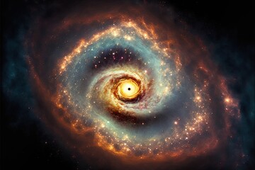  a spiral galaxy with a black hole in the center of it and stars around it in the background, and a black hole in the center of the center.  generative ai
