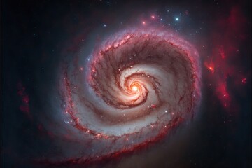  a spiral galaxy with a star in the center of it's center and a red and white spiral in the middle of the center.  generative ai