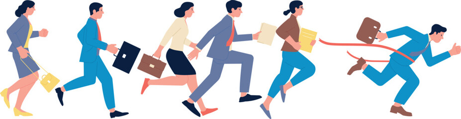 Career race. Corporate workers running. Team competition