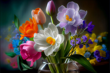 Naklejka na ściany i meble Colorful spring flowers as present.generative ai technology 