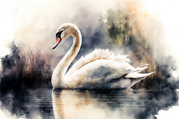 portrait of a swan in aquarelle style, ai generated