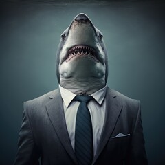 Fototapeta Portrait of a Shark dressed in a formal business suit, generative ai obraz