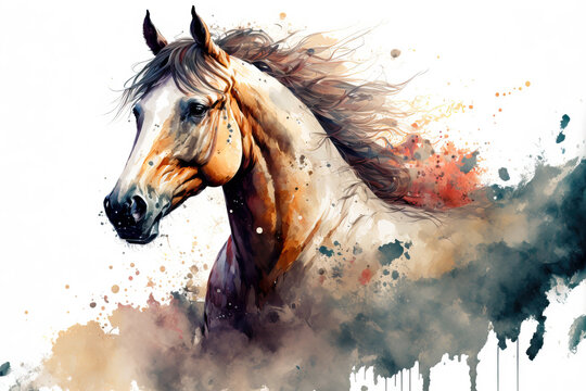 portrait of a horse in aquarelle style, ai generated