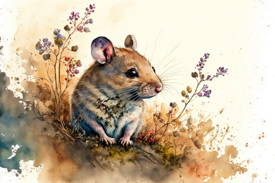 portrait of a mouse in aquarelle style, ai generated
