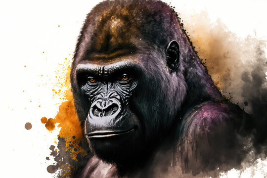 portrait of a gorilla in aquarelle style, ai generated