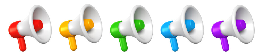 Set of realistic megaphone loudspeaker icons