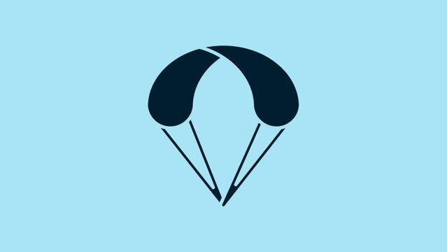 Blue Parachute icon isolated on blue background. Extreme sport. Sport equipment. 4K Video motion graphic animation
