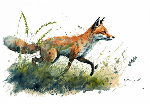 portrait of a fox in aquarelle style, ai generated