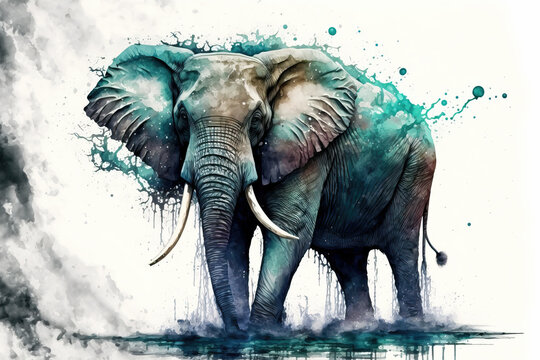 portrait of an elephant in aquarelle style, ai generated