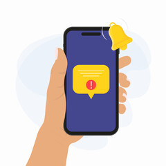 Cartoon smart phone with alert notice. flat simple trend modern logotype graphic design element. Vector illustration.