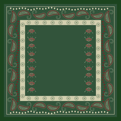 Green bandana kerchief paisley fabric patchwork abstract vector seamless pattern