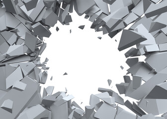Abstract 3d render of broken wall