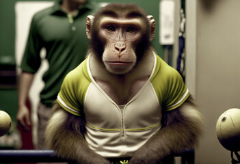 Fototapeta na wymiar Athletic AI-Generated Outfit: A Monkey's Reversible Render of Artificial Clothes and Accessories