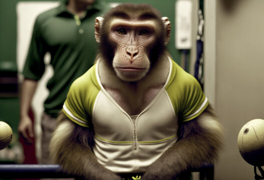 Athletic AI-Generated Outfit: A Monkey's Reversible Render of Artificial Clothes and Accessories