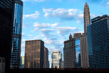 Fototapeta na wymiar Staring Down the Chicago River Skyline
