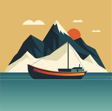 Illustration d'un bateau devant une île