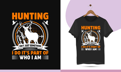 Modern colorful Hunting t-shirt design for all hunt lovers. Vector illustration with Deer, gun, duck, and silhouette for print on the shirt, bags, mugs, pillows, and other uses.