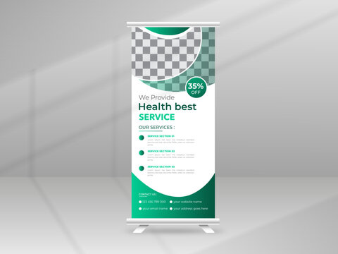 Health Care Medical Roll Up Banner Design Template for Build a Smart Technology Healthcare Service With Photo Space