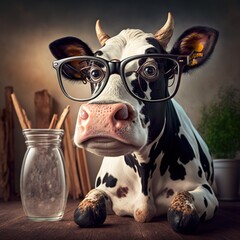 Smart cow with glasses, abstraction design