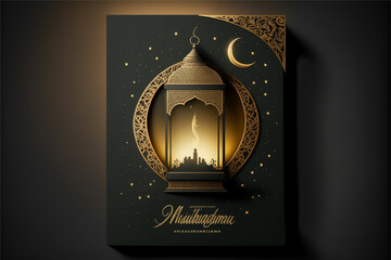A greeting card for the month of Ramadan with a Ramadan lantern in a modern way , generative ai