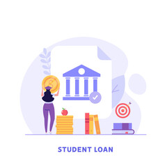 Students investing money in education. People pay tuition fee in university. Student taking education loan in bank. Concept of student loan, education credit, paid training. Vector illustration