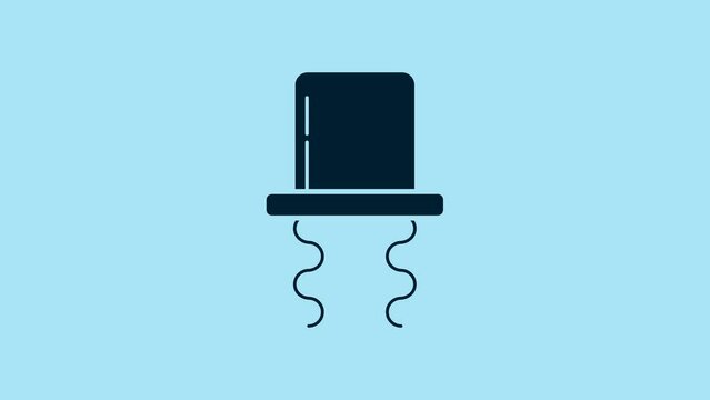 Blue Orthodox jewish hat with sidelocks icon isolated on blue background. Jewish men in the traditional clothing. Judaism symbols. 4K Video motion graphic animation