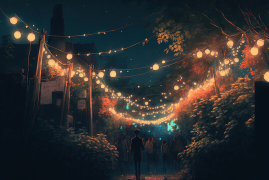 Festive, lights garland, Generative Ai