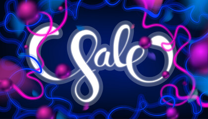 dark blue and pink neon sale poster