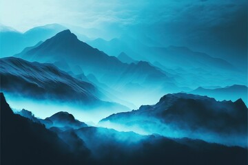 Nature Blue Sky Fog Mountain Background. Generative AI.