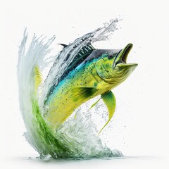 Mahi Mahi Fish Splash Icon Isolated on White. Generative AI.