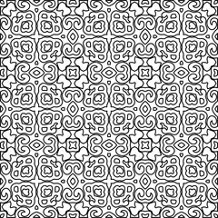 Stylish texture with figures from lines.
Abstract geometric black and white pattern for web page, textures, card, poster, fabric, textile. Monochrome graphic repeating design. 