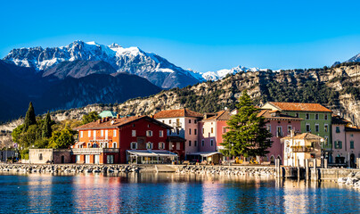 old town and port of Torbole in italy