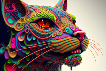 Fototapeta na wymiar Psychedelic Cat. Generated by Midjourney AI