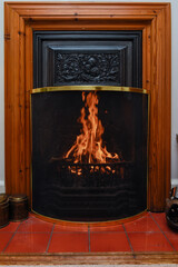 A coal fire to heat the home during winter months