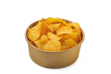Potato chips in a bowl isolated on white background